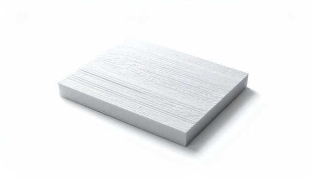 A close-up, elevated view of a neat stack of blank white paper sheets, isolated on white