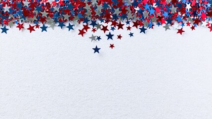 Happy Presidents Day banner mockup with confetti stars. USA Independence Day, American Labor day, Memorial Day, US election concept