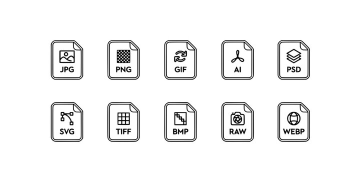 File Icons Representing Different Image File Formats Featuring Icon, Format, Jpg with Png and Gif Elements for Ai, Psd Projects