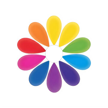 Colorful rainbow flower shape icon made of simple petals isolated on transparent background