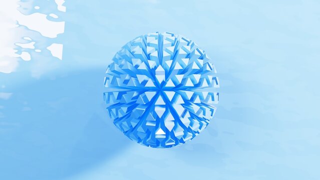 Abstract 3D blue geometric sphere on light background