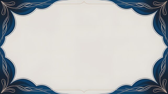 Elegant Blue and Silver Flourish Frame: A sophisticated border design featuring intricate, swirling silver lines on a rich blue, cloud-like background, framing a blank.