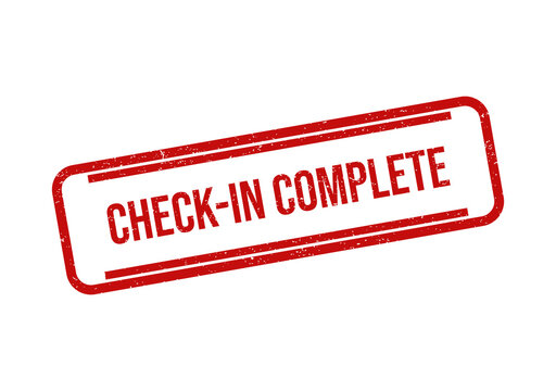 Red check in complete rubber stamp impression
