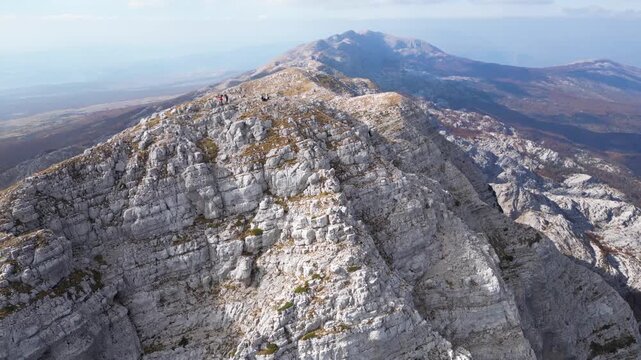 Drone Aerial View of Mountain Ridge Landscape with Dramatic Peaks and Natural Wilderness