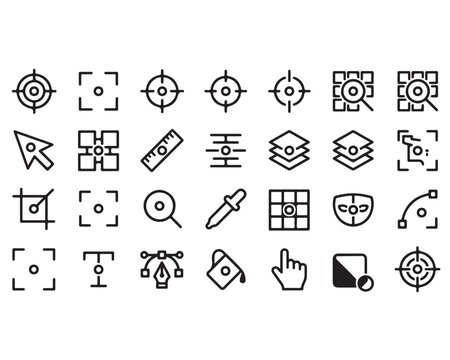 Minimalist linear creative software interface and designer toolkit icons vector pack