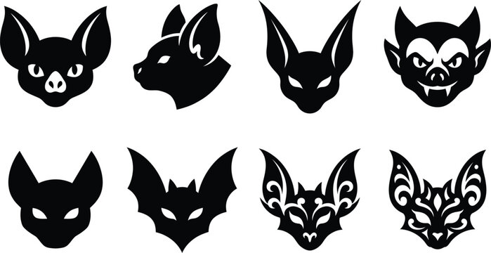 Bat head silhouette icon set vector collection