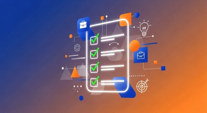 Mobile app development concept with checklist and icons