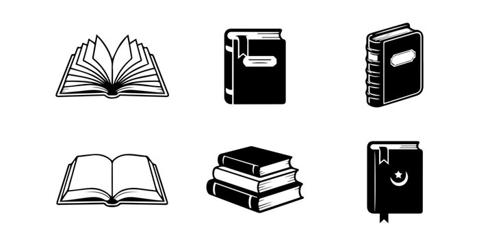 Flat icons set of open books and reading materials