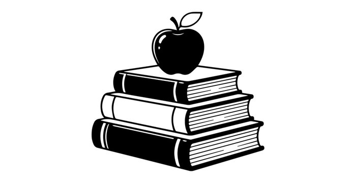 Stack of books with apple on top flat icon
