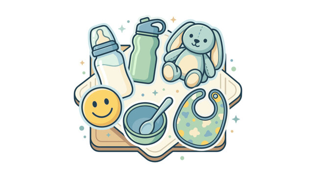 Baby care items flat design vector illustration