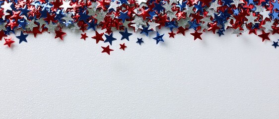 Happy Presidents Day banner mockup with confetti stars. USA Independence Day, American Labor day, Memorial Day, US election concept