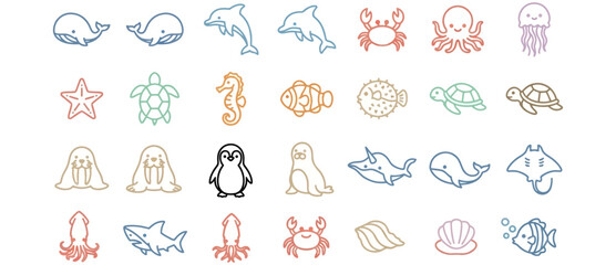 Cute Sea Animals Icon Set © alesana