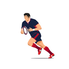 Obraz premium Rugby player running with ball during game action.