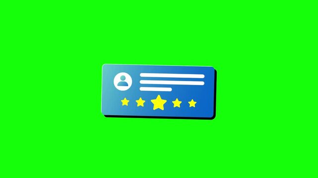 Animated Customer feedback and rating icon with five stars against a green screen background