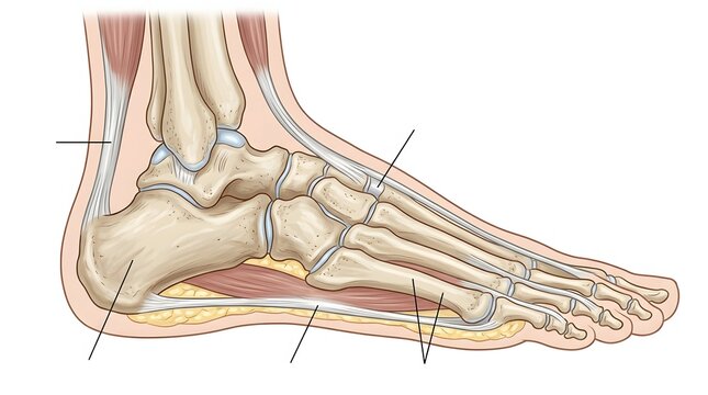 human body Anatomical illustration of the human foot bones and muscles