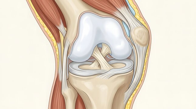human body Detailed anatomical illustration of the human knee joint ligaments and bones