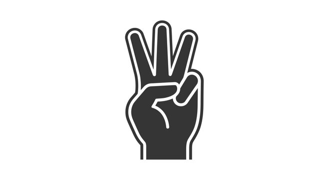 Hand showing three fingers up, counting gesture, isolated on white background