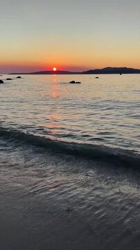 Gentle Waves at Sunset on Samil Beach in Vigo, Galicia, Spain
