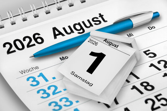 Deutscher Kalender Datum 1. August  2026  Samstag