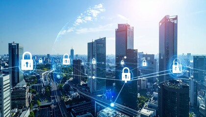 Obraz premium Cybersecurity Protecting Smart City Infrastructure