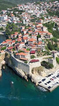 Aerial view of ulcinj old town fortress in montenegro