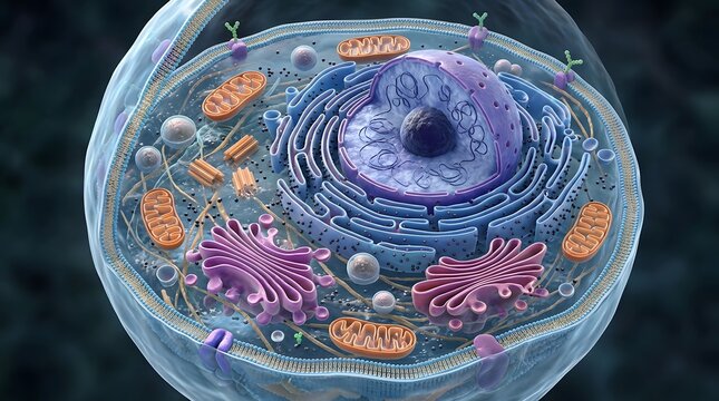 human body Detailed 3D illustration of a eukaryotic animal cell interior showing organelles and cell membrane