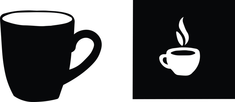 Black Cup Icon Set with Coffee Mug Tea Cup Espresso Latte Cappuccino Beverage Glass Minimal Drink Symbols Kitchen Tableware Collection Modern Flat Vector Icons for Menu Caf&eacute; Restaurant and IU Design