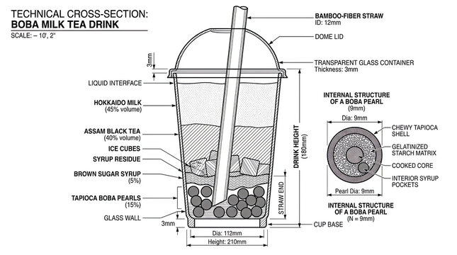 Boba Drink Cross Section Diagram and Pearl Structure