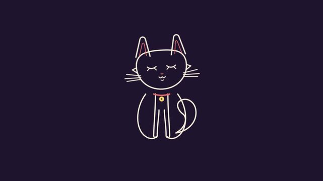 Minimalist Line Art Illustration of a Cute Cartoon Cat