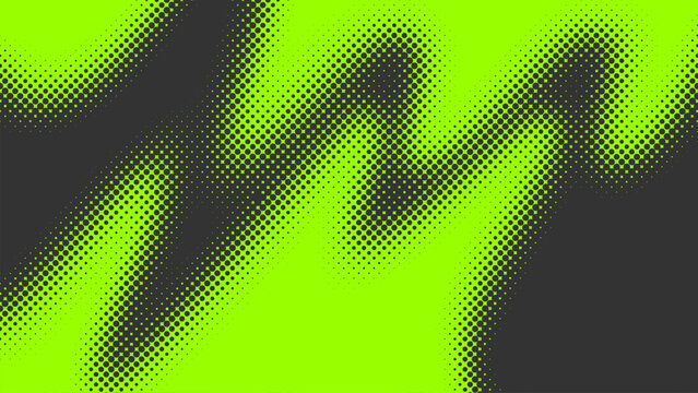Lime green brush dot pattern elements with y2k halftone background. Abstract dark grunge layout with retro comic concept graphic shapes for creative banner presentation poster clip art.