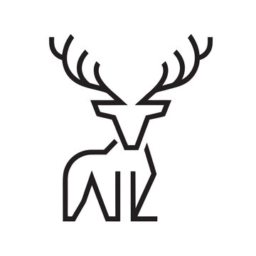 Minimalist stag head line art graphic icon featuring sleek geometric styling for modern branding purposes on isolated transparent background.