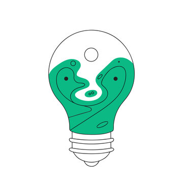 Creative lightbulb graphic filled with abstract liquid shapes and organic forms suggesting innovation and scientific discovery process.