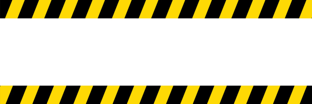 Yellow and black diagonal stripes caution tape seamless banner background. Vector illustration