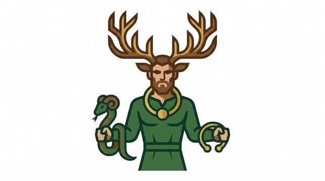Halloween Celtic Mythology Cernunnos Horned God Druid Flat Vector Illustration