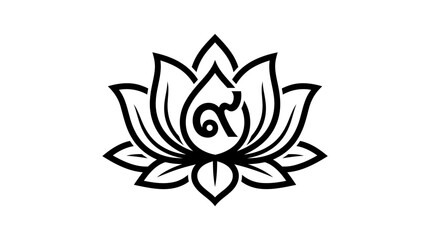 Fototapeta premium Stylized Lotus Flower Icon Featuring Thai Numeral Nine in Minimalist Black and White Vector Style