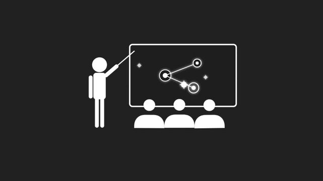 Teacher Using Pointer Stick During Classroom Presentation Icon Animation