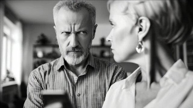 Two people engaged in a serious discussion.