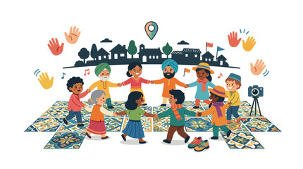Fototapeta premium Diverse people holding hands in a circle illustration
