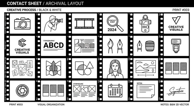 Creative Process Contact Sheet: Photography, Design, and Planning Elements