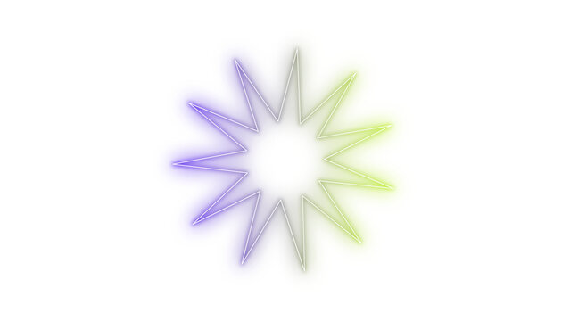 Abstract starburst graphic, vibrant purple to lime green gradient, white outline. Isolated transparent. Modern design asset for commercial use, web, presentations, marketing, adding contemporary