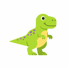 Fototapeta premium Green dinosaur standing cartoon character with purple spots flat