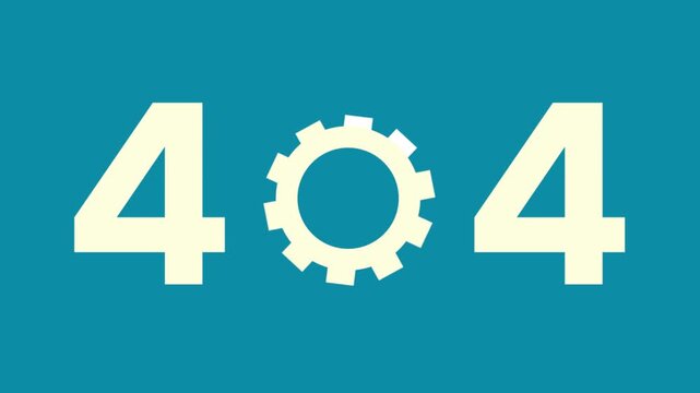Animated 404 error with zero transforming into a gear and back seamless loop