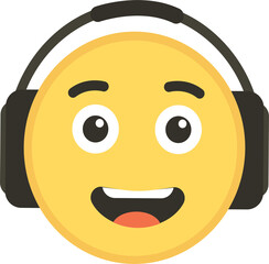 Cheerful smiley face enjoys favorite tunes wearing modern headphones, expressing joy through music experience.