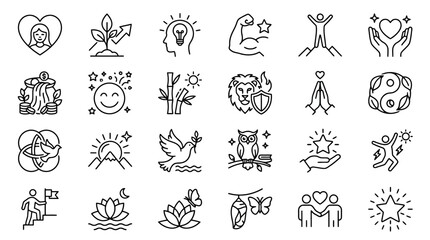 Fototapeta premium Vector Icons Collection Of Hand Drawn Yoga And Meditation Doodle Icons. EPS Editable