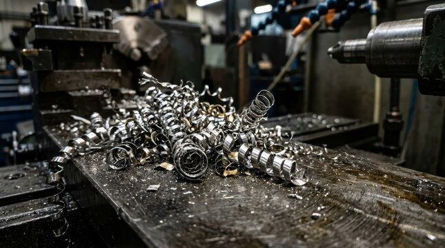 Heap of Metal Shavings from Industrial Machining Process
