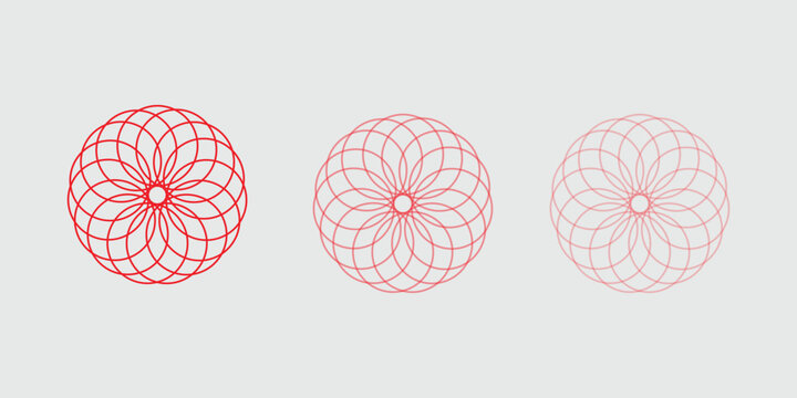 Three red circular geometric mandala patterns