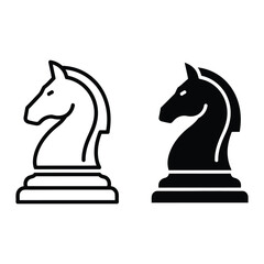 Chess Knight Pieces Line Art Illustration on White Background © Mehedi