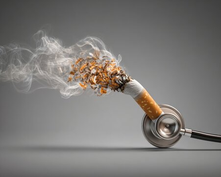 Cigarette morphing into stethoscope, medical awareness concept