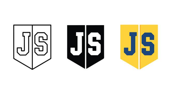 JavaScript shield logo icon vector set: Flat illustration, corporate blue, minimalist design - Lifestyle Illustration, Flat Line Art - PNG, SVG, EPS