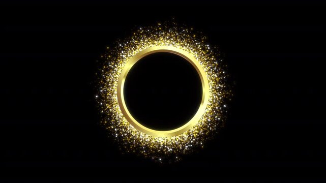 Luxury golden particle circle frame animation with elegant shimmering round borders on alpha channel loop.